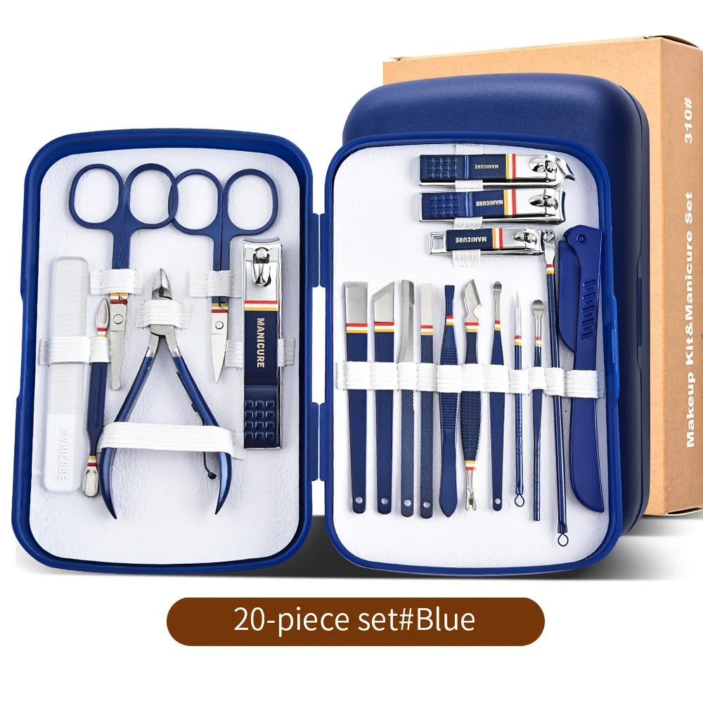 

20pcs Professional Manicure & Pedicure Set - Stainless Steel Nail Clippers, Cuticle Scissors, and Grooming Tools