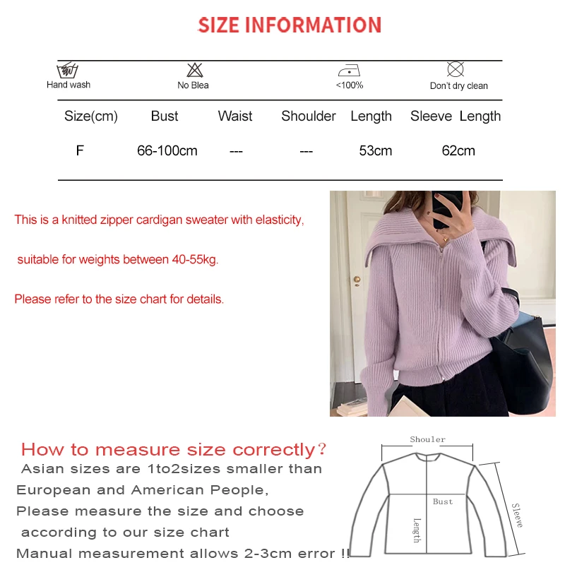 HELIAR Women Zipper Cardigan Sweater Turn-down Collar Solid Knit Loose Casual Sweater Warm Long Sleeve Office Coat Fall Winter