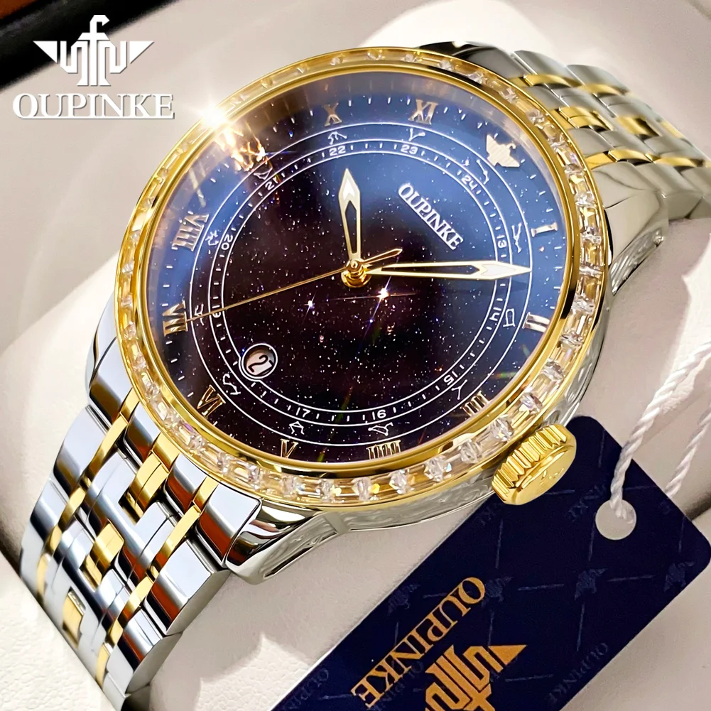 

OUPINKE 3203 Automatic Mechanical Watch for Men Luminous Starry Sky Dial 50M Waterproof Luxury Brand Business Fashion Watch Man