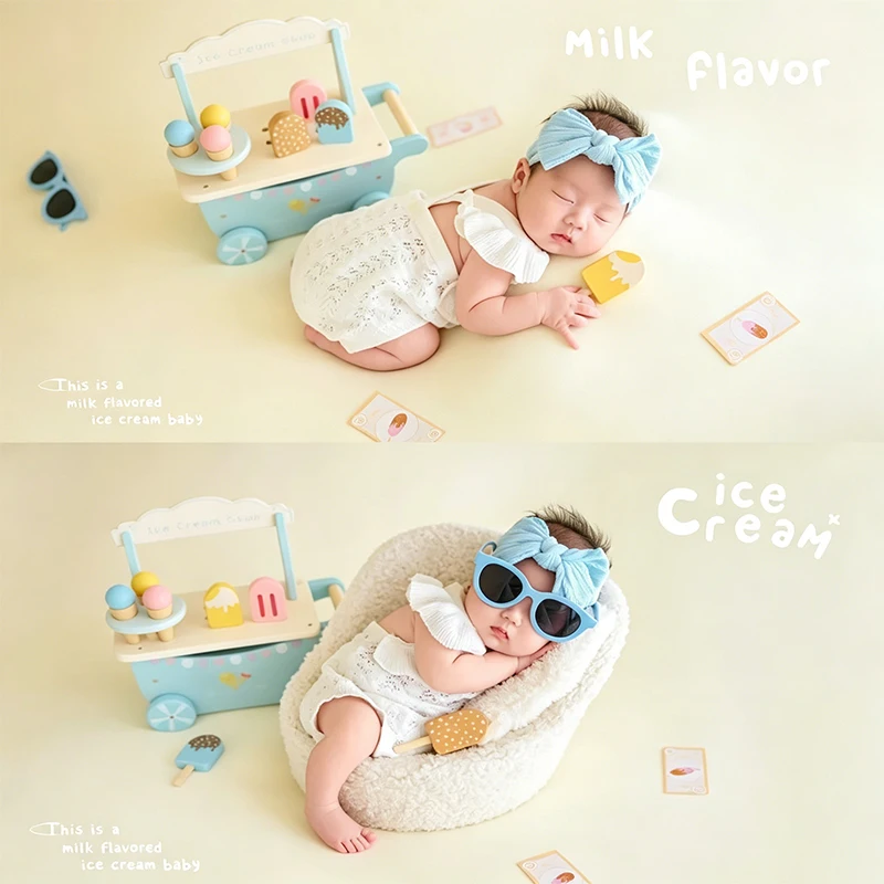 sweet-ice-cream-baby-photography-outfit-newborn-girl-white-lace-knit-romper-blue-bow-headband-sunglasses-for-0-1-month-babe