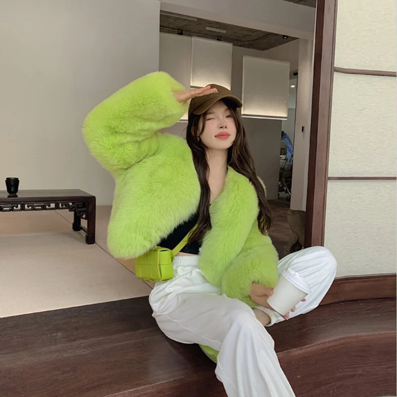 European Imitation Mink Coat Petite Women Eco-friendly Fox Fur Short Imitation Coat Fur Sweater Leopard Print Fashionable Warm