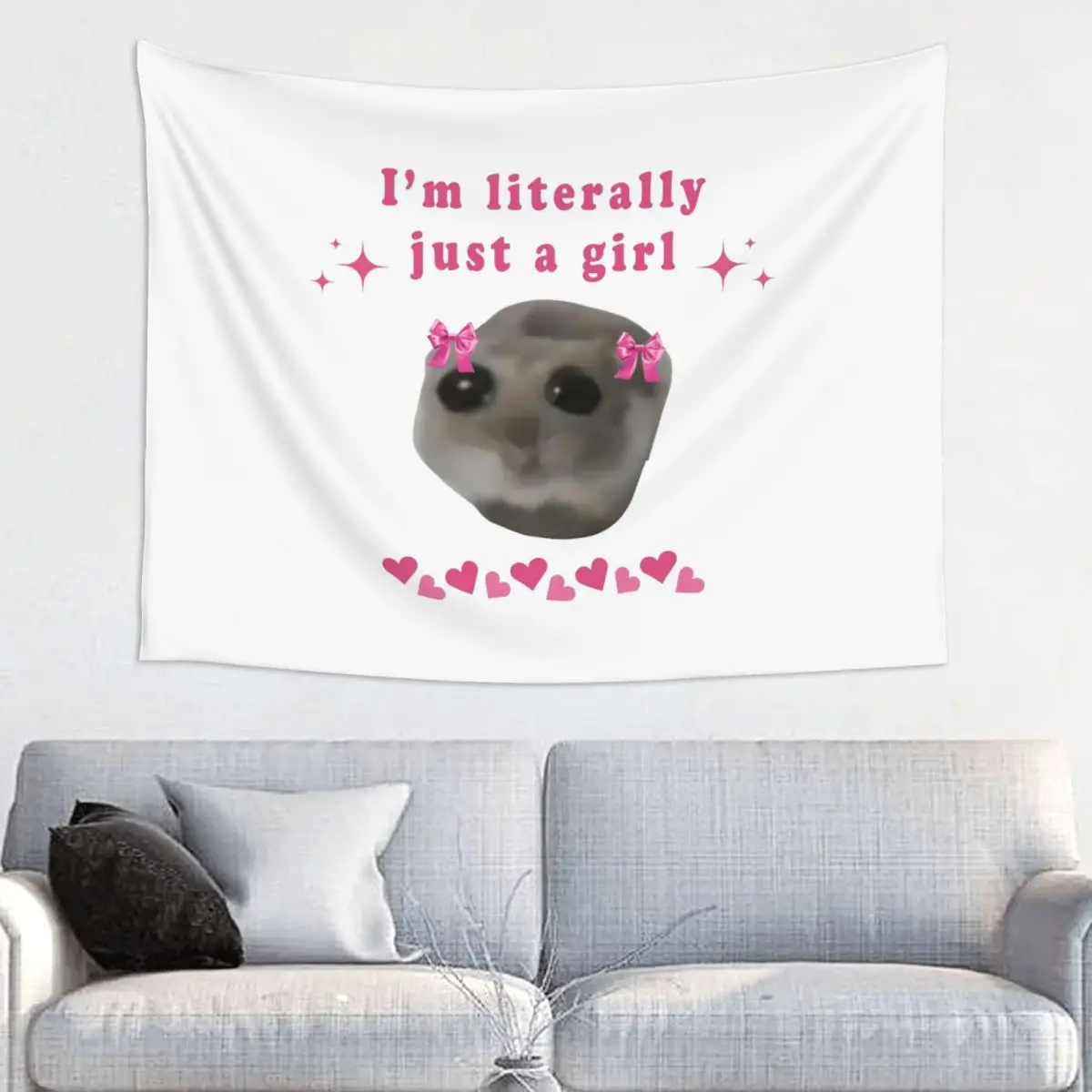 Sad Hamster I'm Just A Girl Tapestry Hippie Polyester Wall Hanging Room Decor Curtain Art Blanket