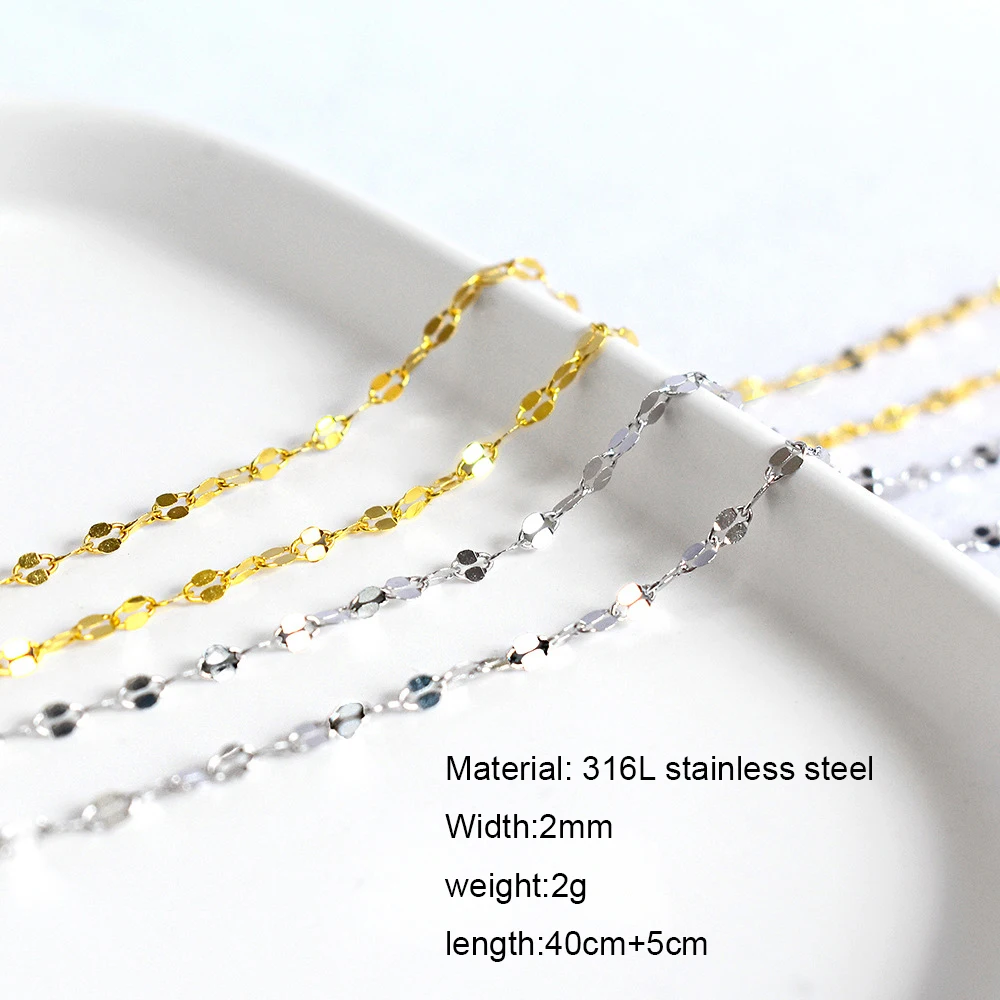 Water Wave Chain Stainless Steel Gold Color Chain Necklace for Women Long Chain Choker Clavicle Necklace Do Not Fade Jewelry