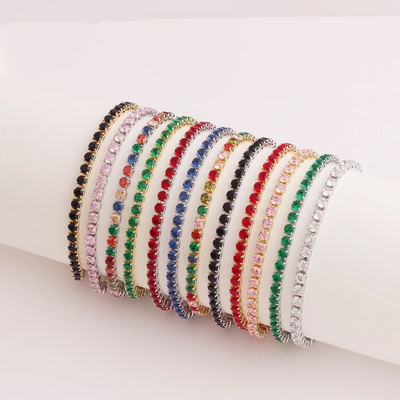 3mm Sparkling Rainbow CZ Charm Lovely Colorful Austrian Crystal Tennis Bracelets for Women Christmas New Year Gift Bling Blling