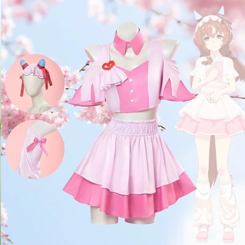 

Game Pretty Cosplay Derby 4.5th Anniversary Performance Suit Costume Pink Dance Dress Full Set for Women Role Play Outfit