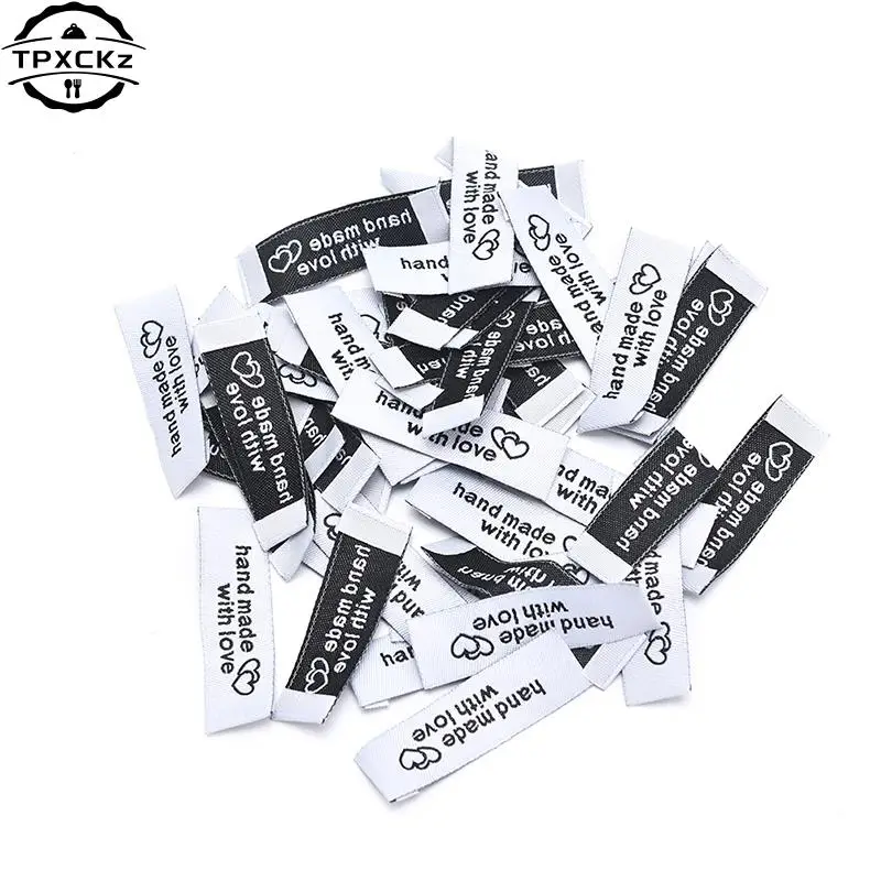 50pcs Labels Tags For Handmade DIY Hats Bags Hand Made With Love Label For Clothes Sewing Tags Garment Accessories 5x1.5cm 4x2cm