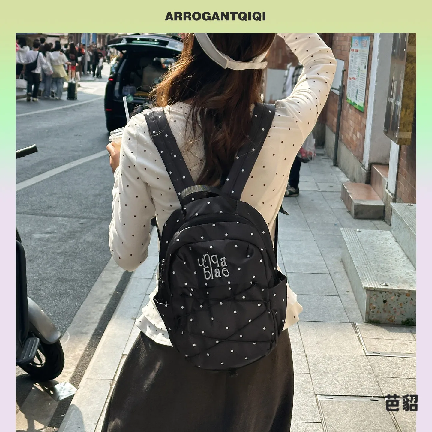 Chic Small Polka Dot Commuter Backpack Lightweight Travel Bag for Women College Students Casual Minimalist Style Dual Straps