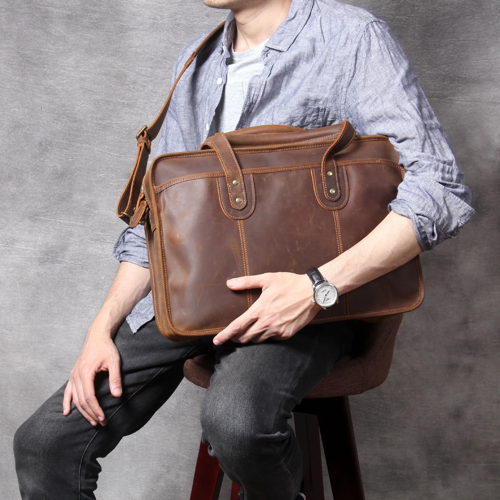 SEABIRD 100% Genuine Leather Men Bags Fashion Man Crossbody Shoulder Handbag Men Messenger Bags Male Briefcase Men's Travel Bag