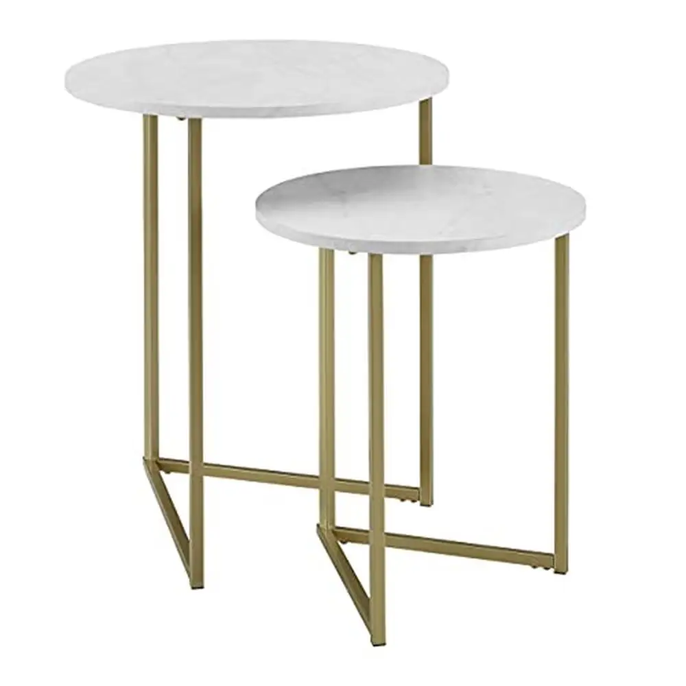 

Round Metal Base Nesting End Table Set Marble Gold Living Room Storage Solution Small Space Friendly 50lb Capacity