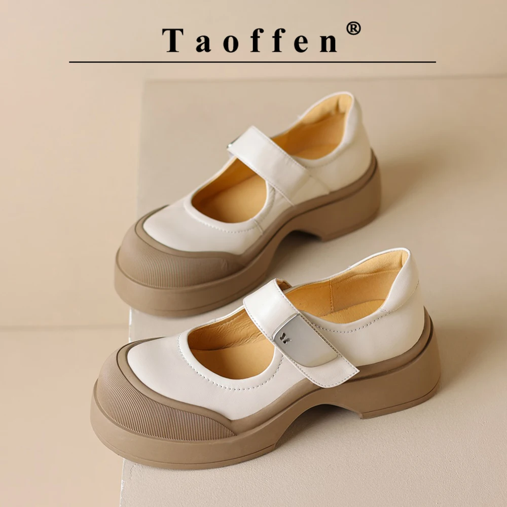 

Taoffen Brand Casual Loafers For Women Sheepskin Square Heel Metal Buckle Strap Pumps Mature Round Toe Square Heel Office Shoes