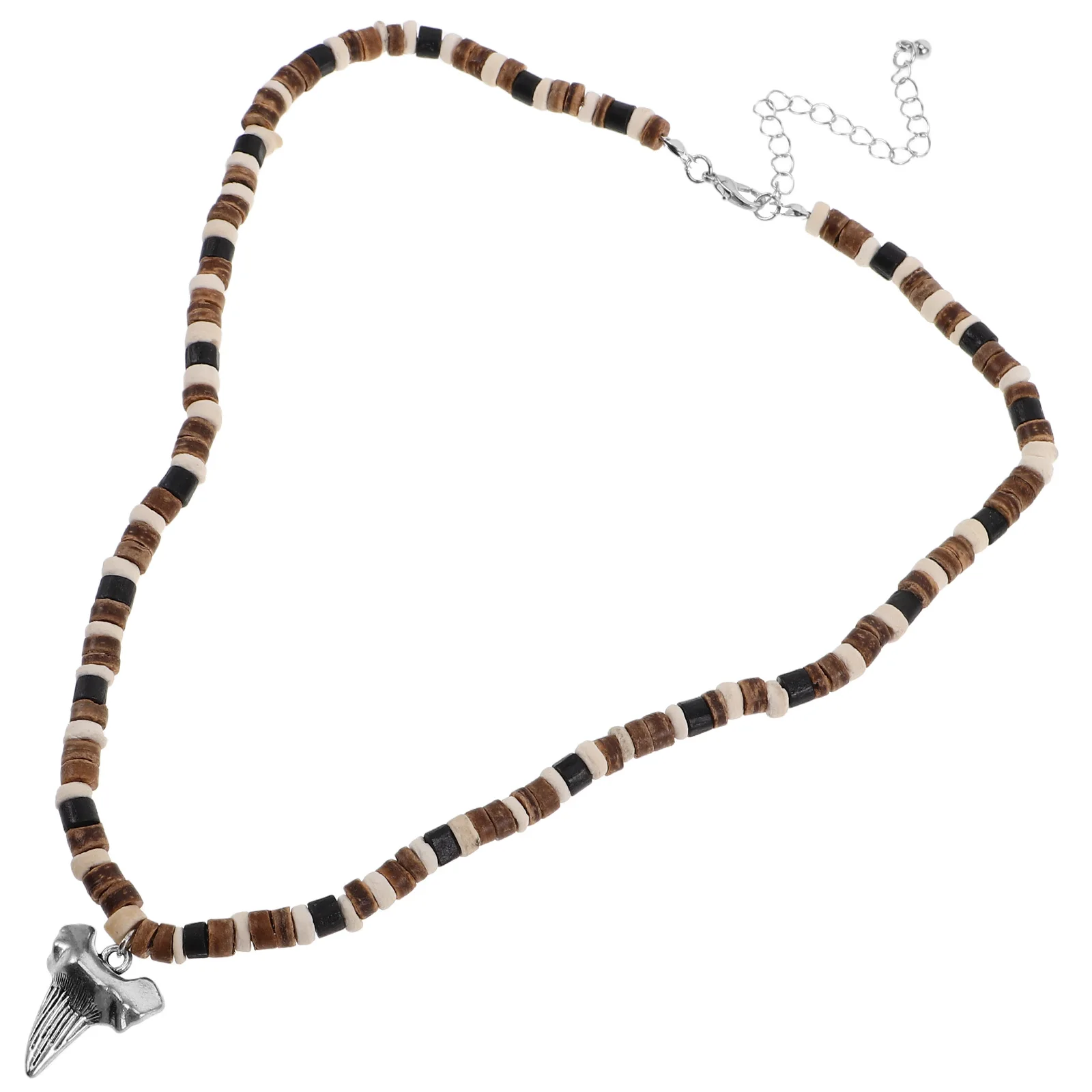

Coconut Shell Teeth Necklace Polymer Clay Shark Mens Beaded Necklaces Surfer Hawaiian Jewelry Beach Style Wood Beaded Charm