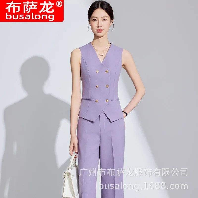 Double-Breasted Suit Vest for Women, Professional Sleeveless Vest, High-End Beauty Salon Set, Slimming Autumn Workwear