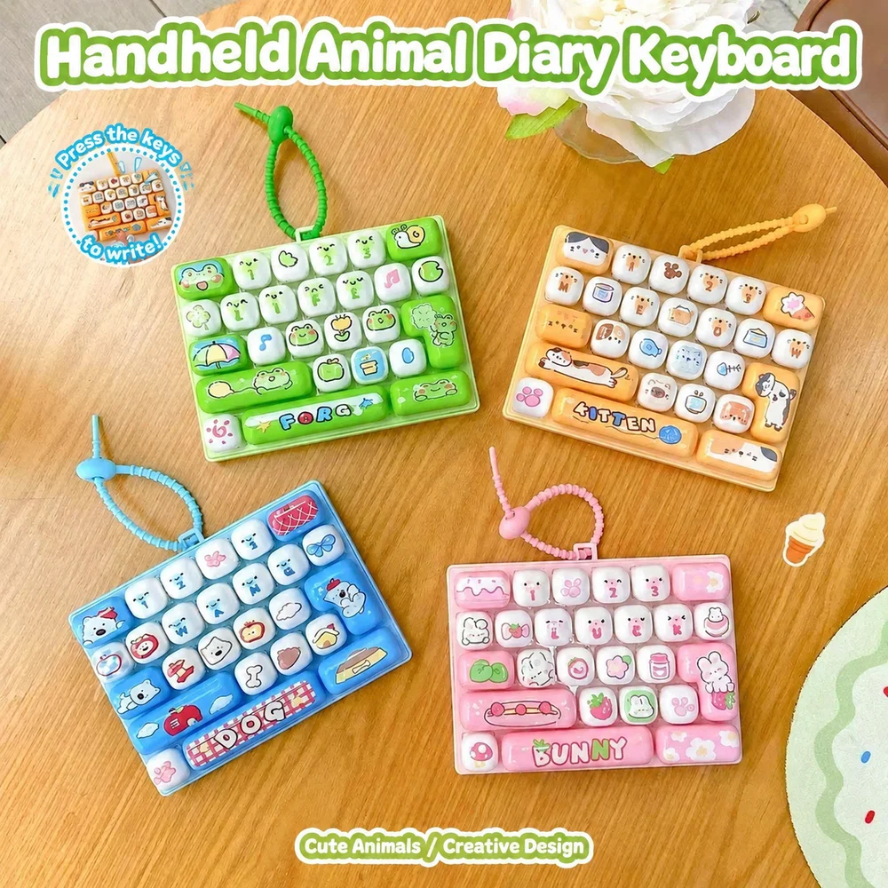 1Pcs New 26-Key Animal Diary Keyboard Keychain Resin Cute Style Keyboard Fidget Stress Relief Pendant for Backpack Bag Pendant