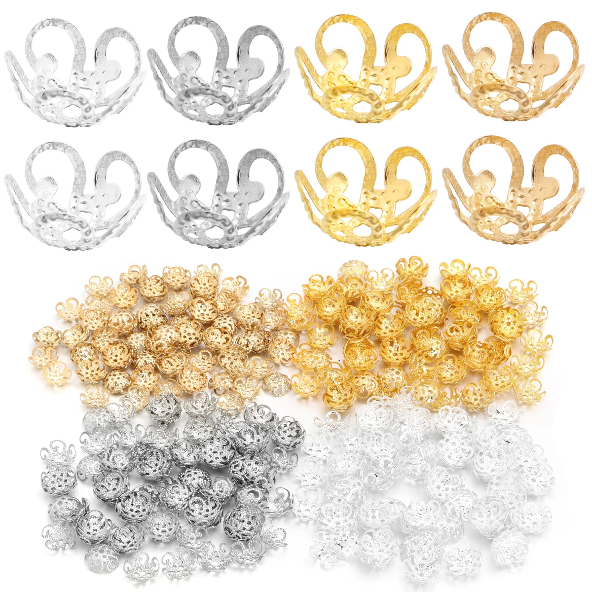 

100pcs Stainless Steel Flower Beads End Caps 8mm 10mm Metal Gold Color Spacer Beads for Earring Necklace Jewelry Making Findings
