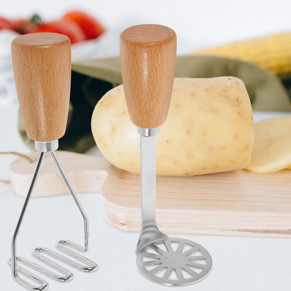 

Stainless Steel Potato Masher Wooden Handle Kitchen Masher Tool Vegetable Crusher Baby Food Manual Press Potato Grinding Tool