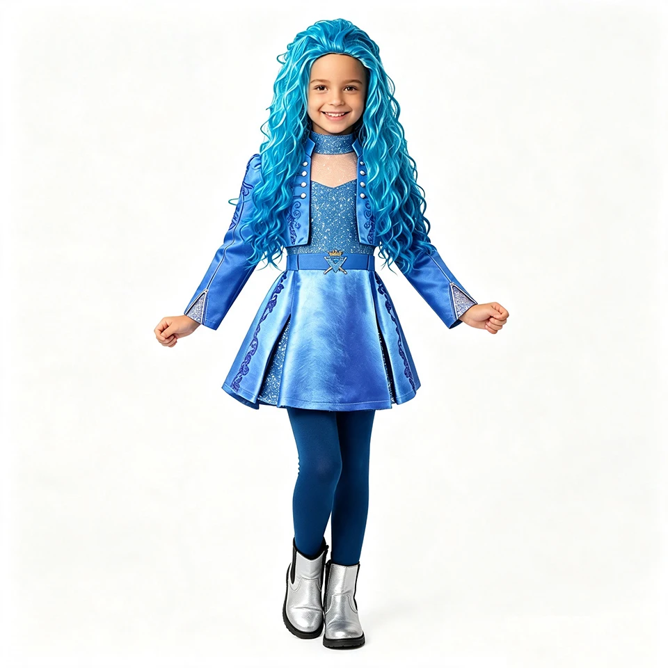 Descendants Blue Warrior Chloe Kids Clothes Halloween Cosplay Birthday Party Masquerade Children's Costume Carnival Girls Outfit