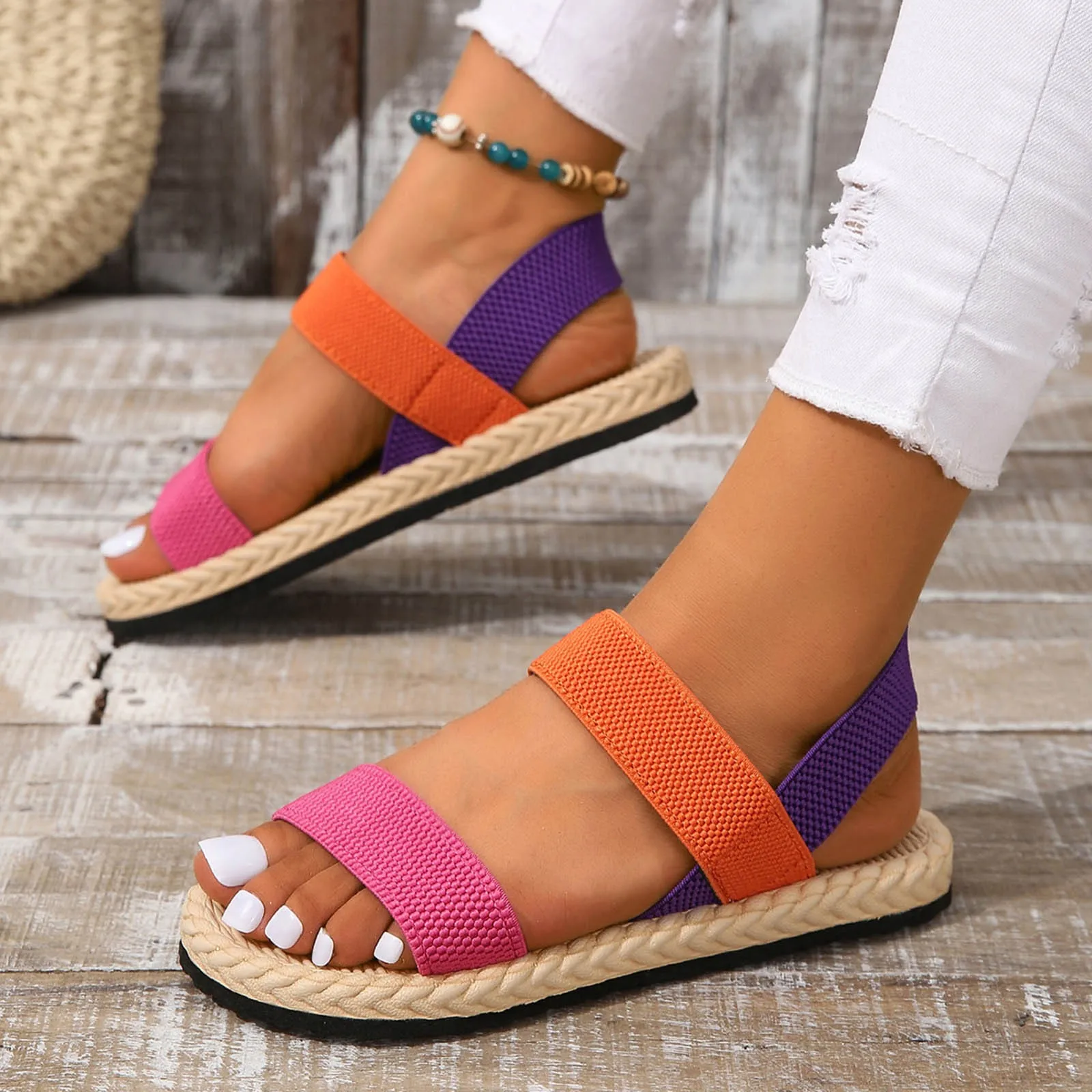 New Minimalist Slingback Wedge Sandals Outdoor Summer Lightweight Slides Solid Color Thick Bottom Ladies Shoes Female Sandals