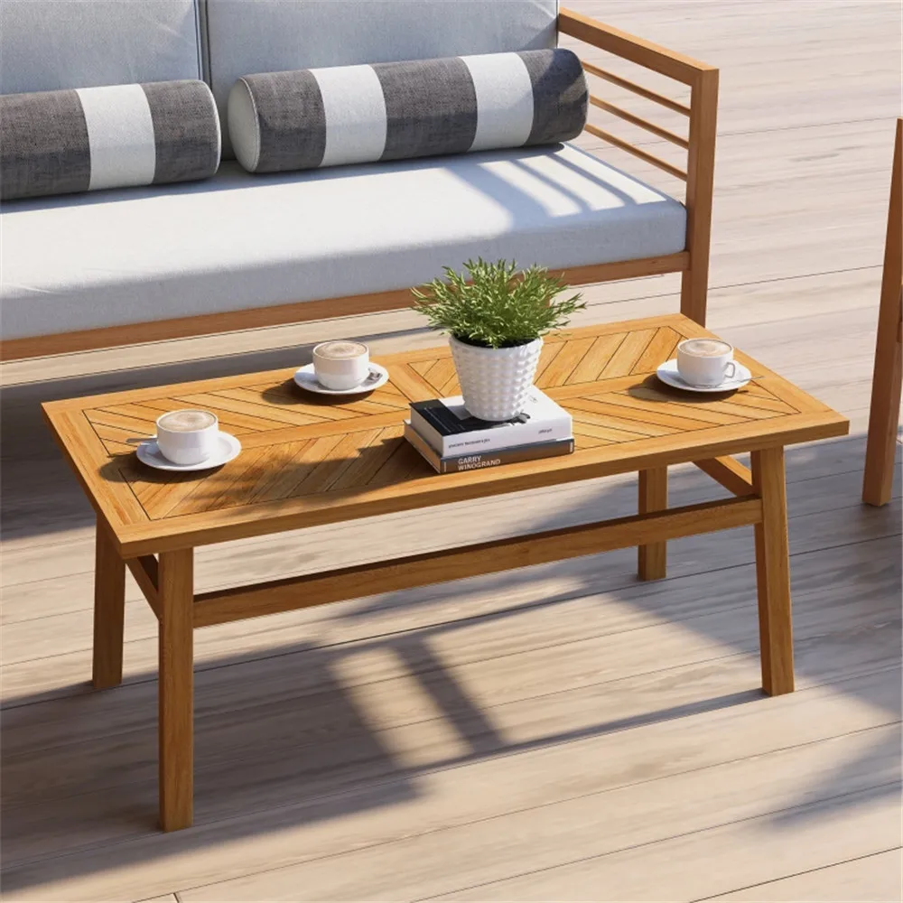 Home Furniture Acacia Wood Rectangle Coffee Table, Walnut Finish, Living Room Furniture Wood Table Side Table