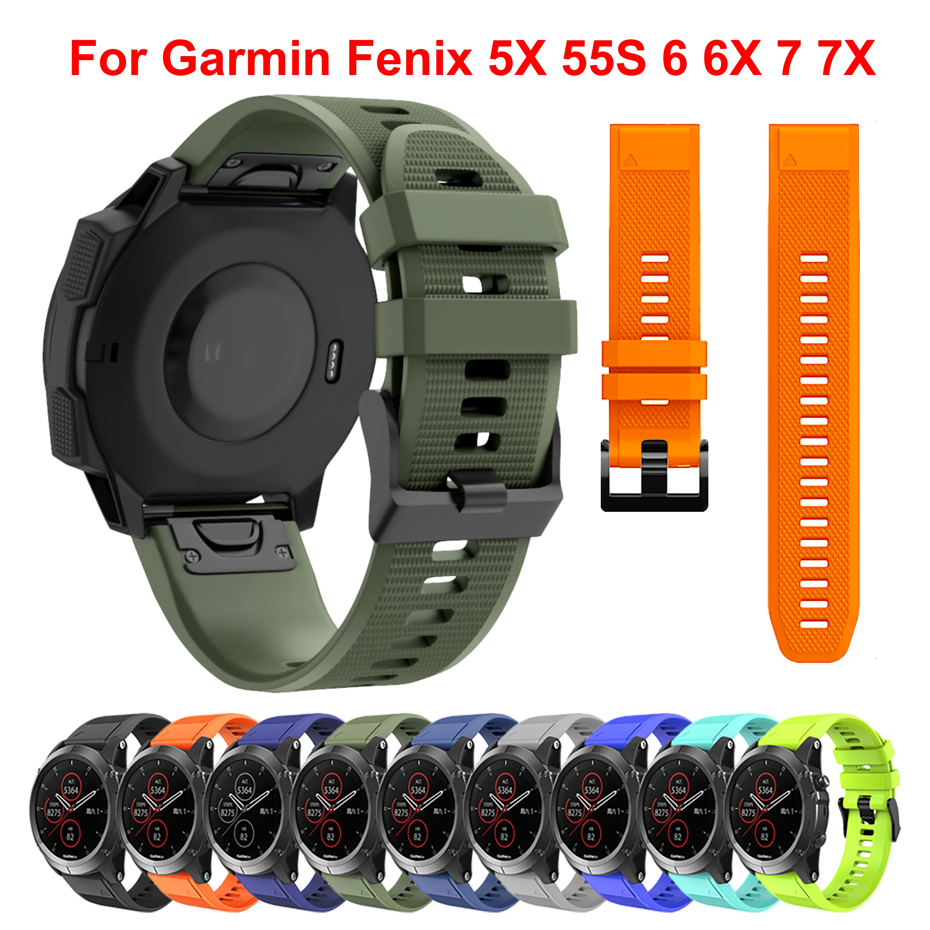 

QuickFit 20 22 26mm Silicone strap for Garmin Fenix 5X 5 5s Plus Smart Watch Band Bracelet For Fenix 7X 7 7S 6 6X Pro 6s Correa