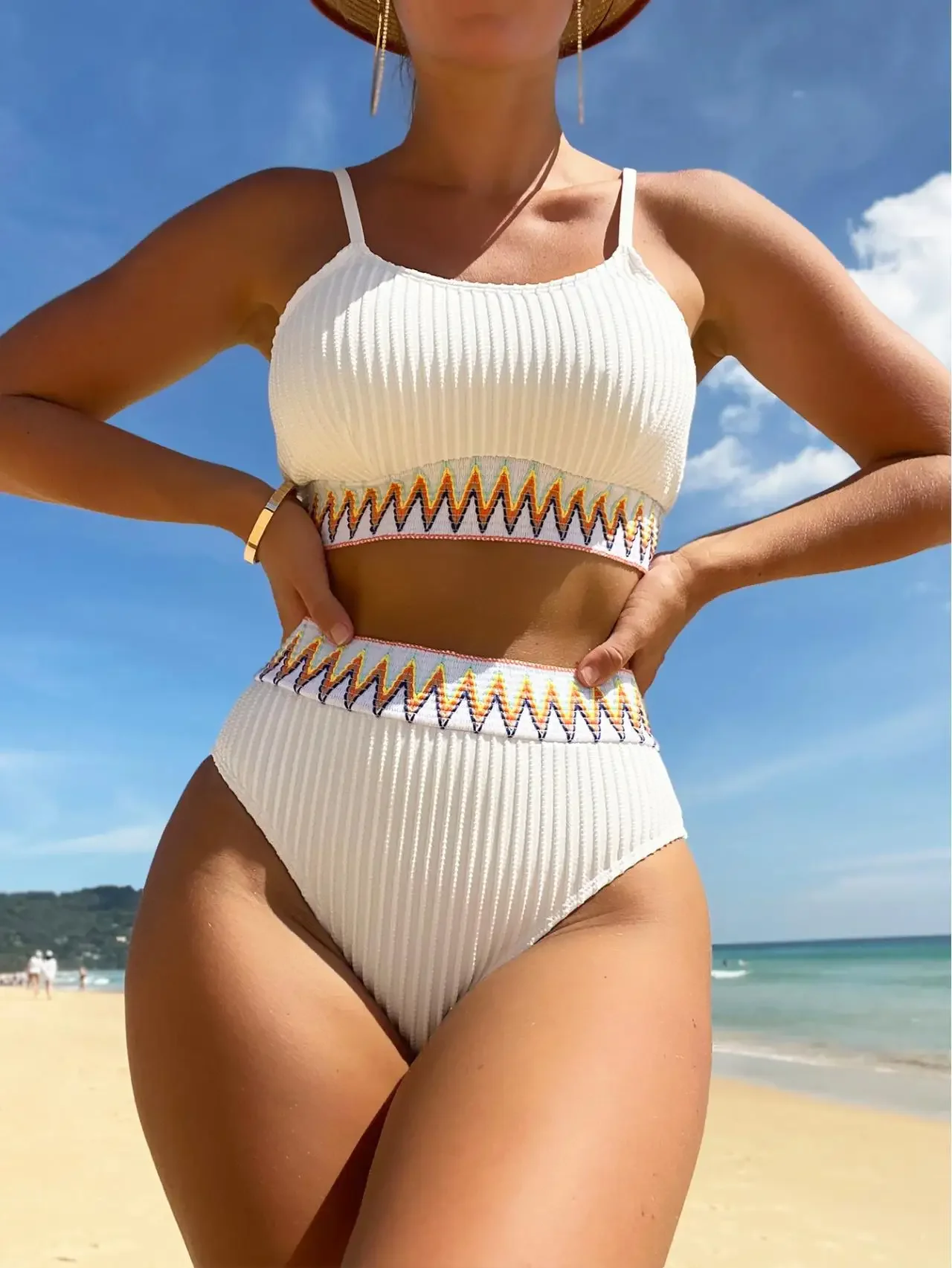 

High Waist Bikini 2024 Women Sports Swimwear Female Sexy Swimsuit Solid Beachwear Bathing Swimming Swim Suit Summer Beachwear