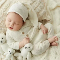 Knitted Newborn Photography Clothing Baby Boy Jumpsuit Hat Set Studio Baby Photo Shoot Outfit Infant Photography Accessories