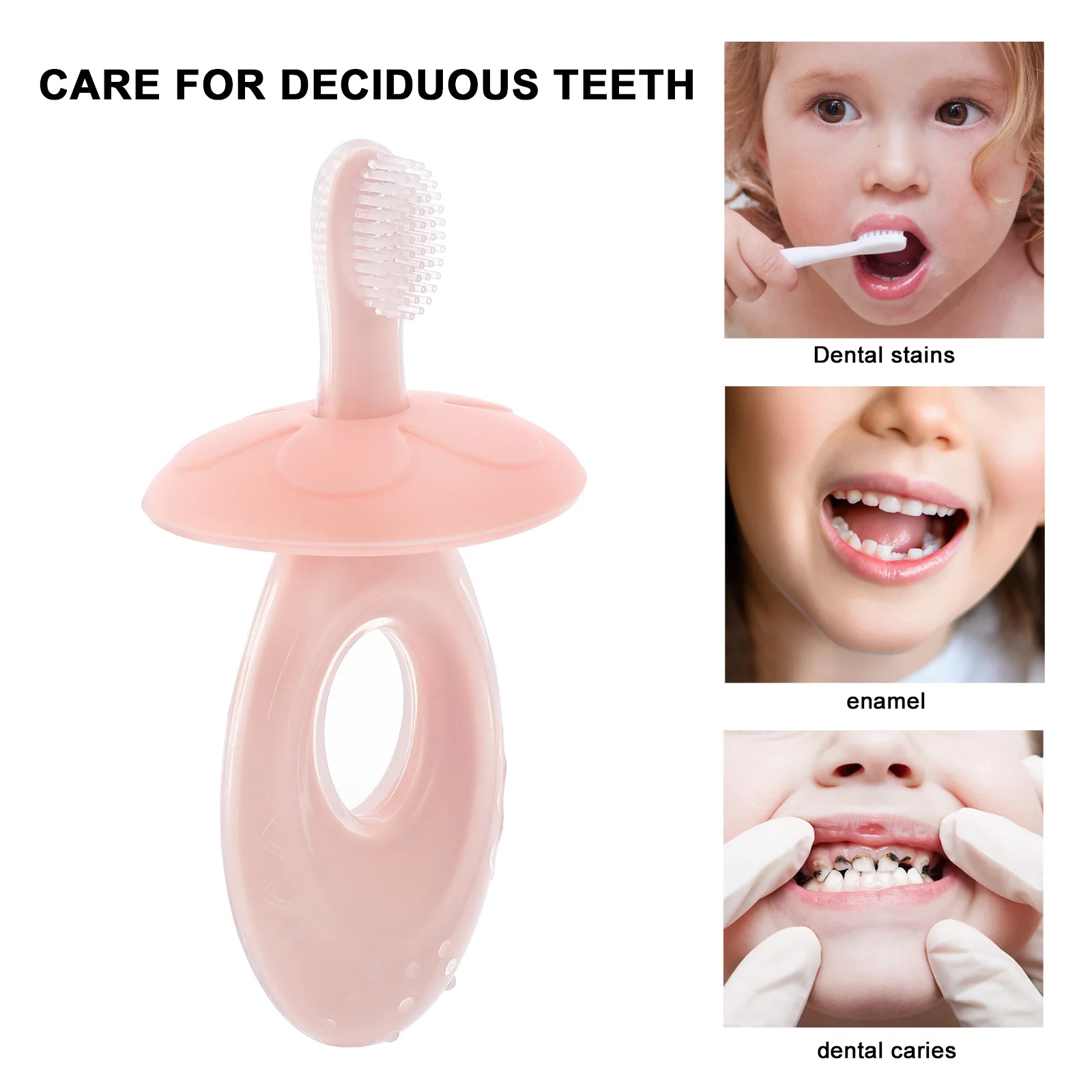 

1 set Baby Silicone Toothbrush Short H Infant Teeth Care Bristle Training Protector Safe Easy Grip Portable Travel Friendly Baby