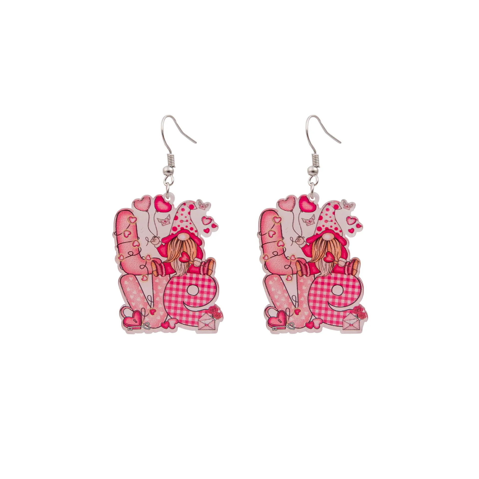 New Product Pink Heart Dwarf Acrylic Valentine's Day Gift Retro Shimmer Sweet Love Flamingo Semi-Circle Pattern Women's Earrings