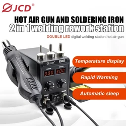 JCD 750W stazione di saldatura 2 IN 1 pistola ad aria calda LCD doppio Display digitale saldatore elettrico stazione di rilavorazione saldatura SMD 8586D