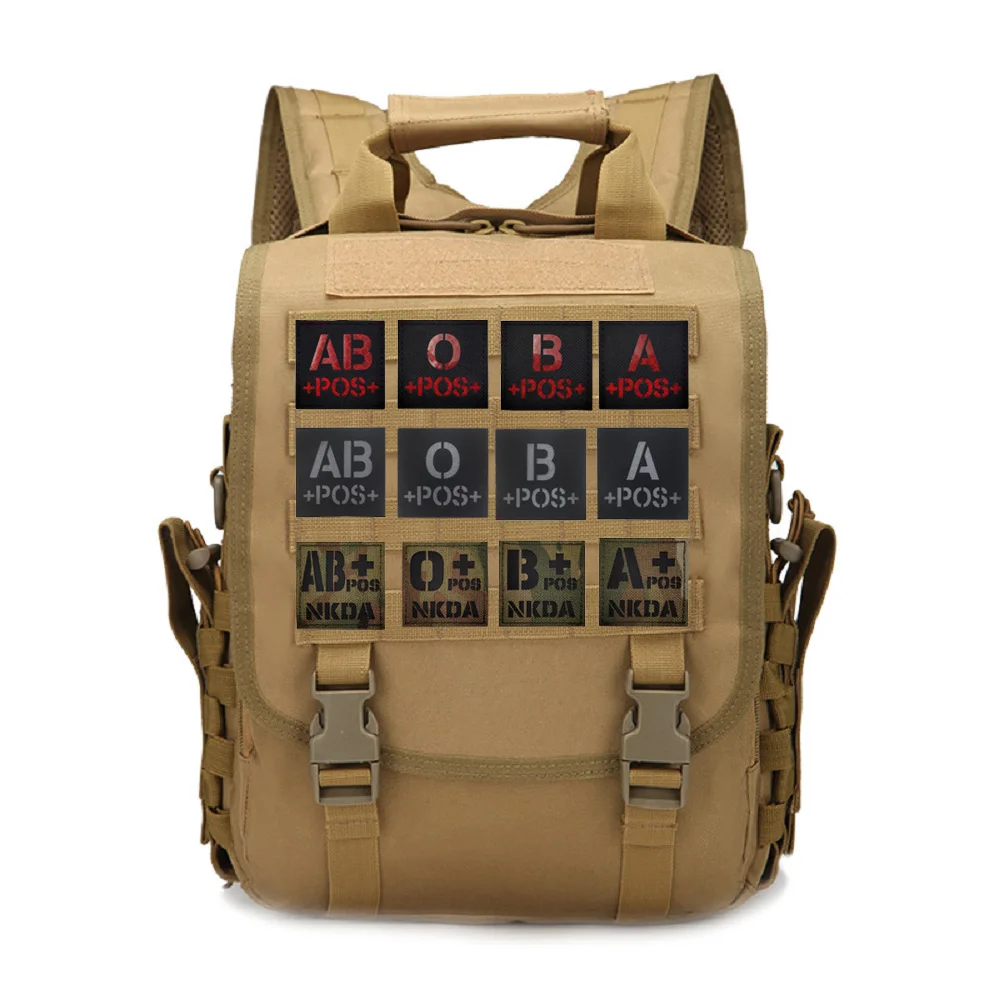 Laser Cut IR Reflective CP Camou Blood Type Patch A+POS NKDA Square Badge 5-piece  Blood Type Badge Magic Badge Backpack Armband