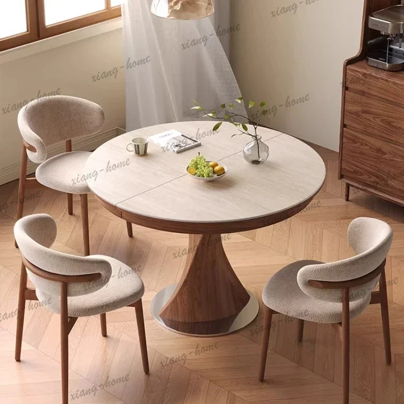 LSHome Household rock slab retractable folding square and round dual purpose dining table and sets 4 chairs dining rooms pliante