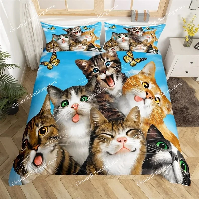 

Детский комплект постельного белья с изображением кошки, 3D-мультяшный дизайн, микрофибра, милый чехол для одеяла с животными, для любителей кошек, для девочек и мальчиков.