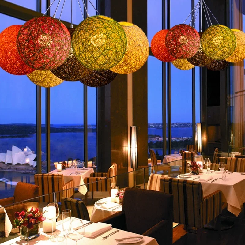 الإبداعية شخصية اديسون لمبة مصابيح متدلية ملونة مطعم مقهى مصابيح الروطان مجال المعكرونة الكرة E27 قلادة LED الخفيفة