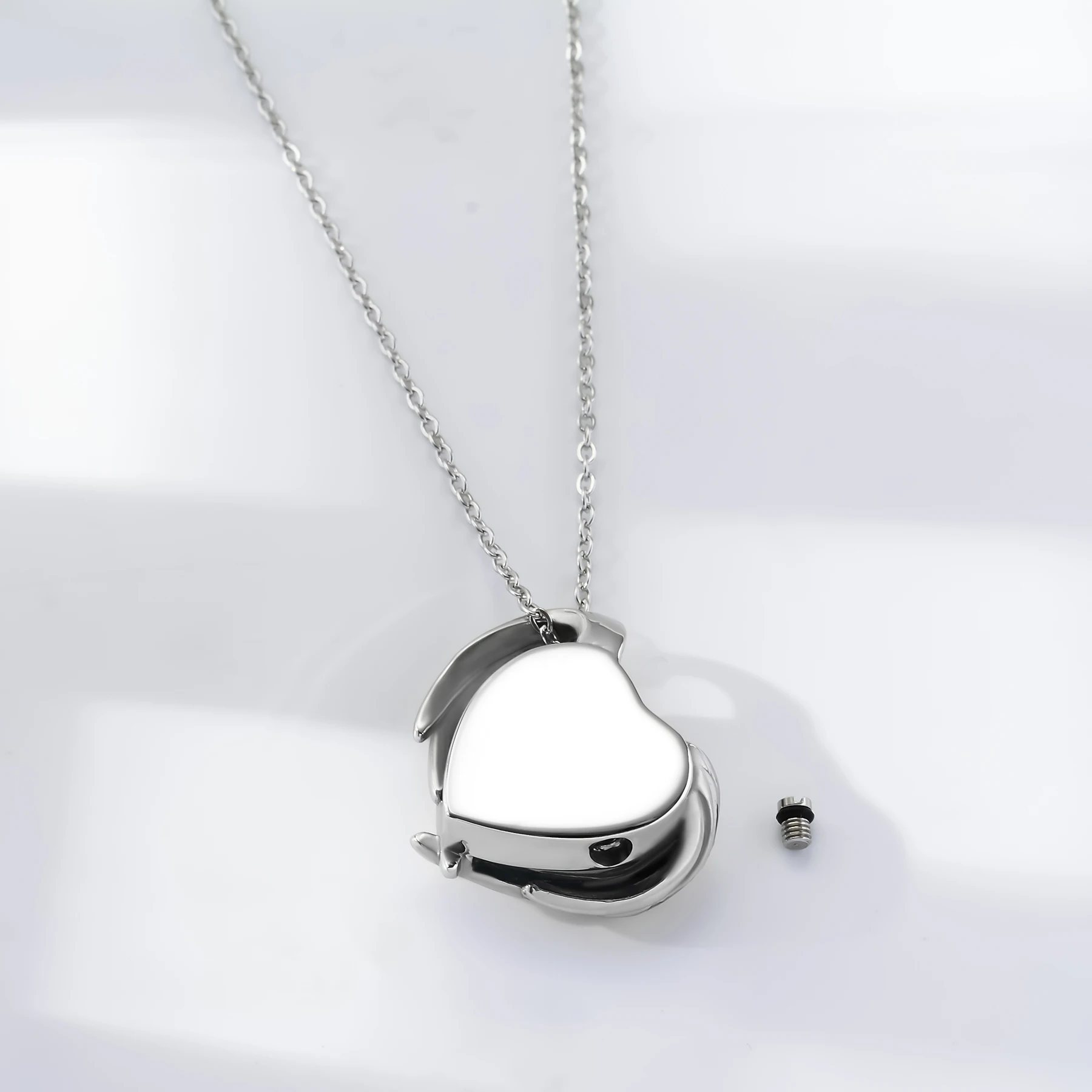 Stainless Steel Memorial Necklace Heart Crystal Cremation Urn Pendant Jewelry for Ashes Hair Keepsake Gift with Fill Set