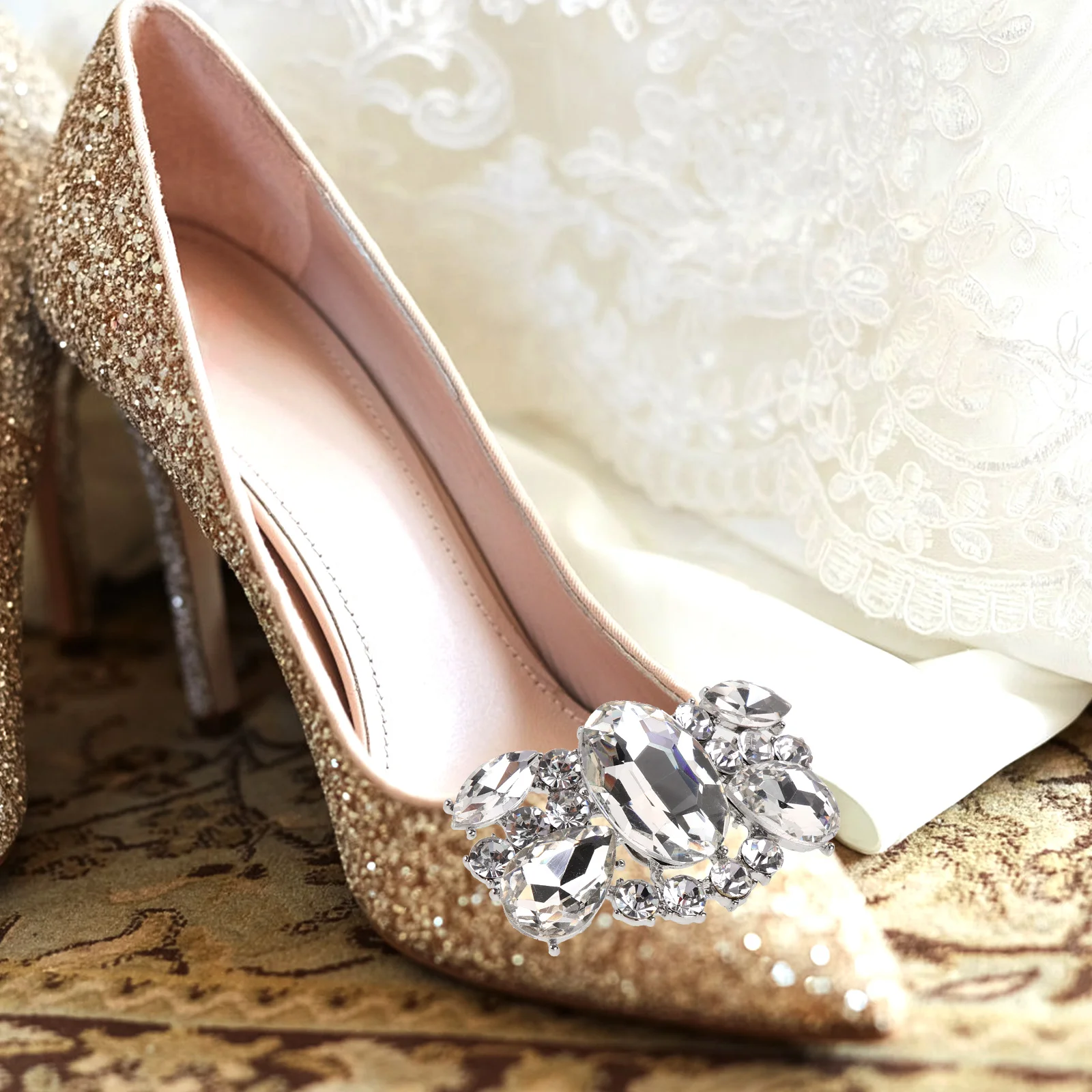 

2 Pcs Silver Shoe Clips Decorative Buckle Accessories for Women High Heels Wedding Shoe Embellishments Rhinestones Charms