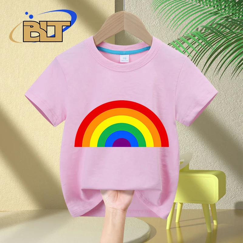 Das Regenbogen bedruckte Kinder T-Shirt Sommer Kinder reine Baumwolle kurz ärmel ige lässige Tops Jungen und Mädchen Geschenke