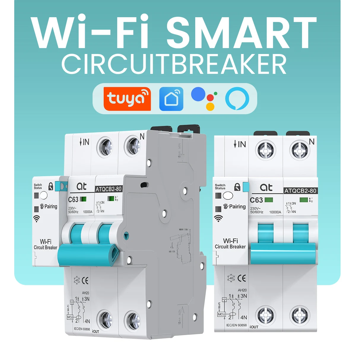 

Умный Wi-Fi выключатель Tuya Smart MCB 1P 2P 3P 4P 1-63A с регулируемым таймером и функцией учета электроэнергии, дистанционное управление через приложение Smart Life