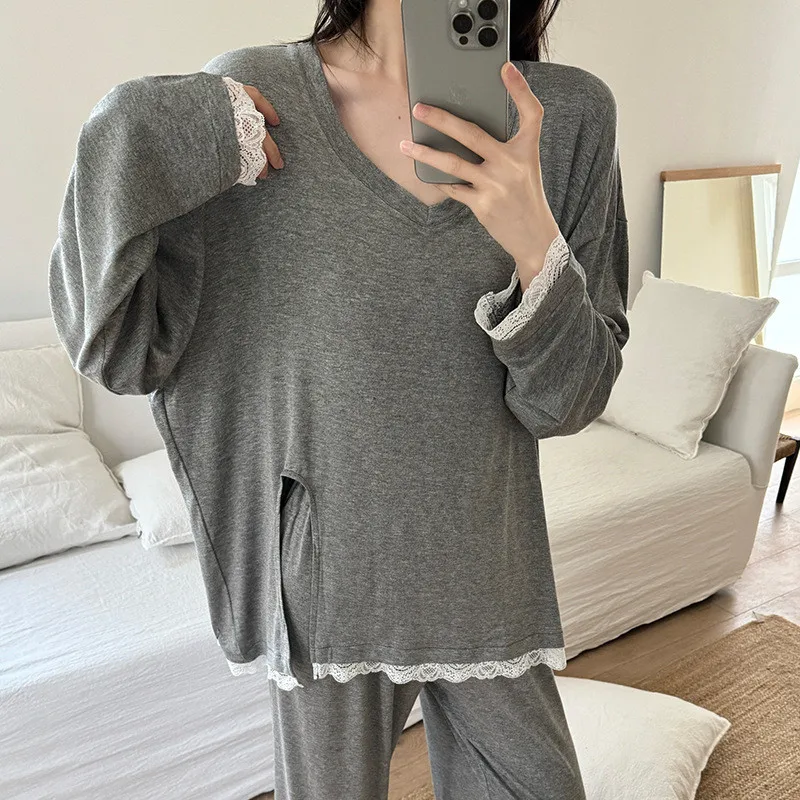 

Осенне-зимние женские пижамы, новые свободные брючные комплекты с длинными рукавами, повседневная одежда для сна, женский костюм, модальные пижамы для сна, женские