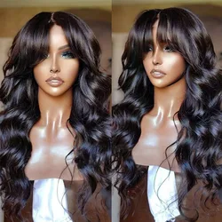 30 Inch Body Wave Human Hair Wigs With Bangs Full Machine Made Wig Brazilian Wavy Short Bob With Bang Human Hair Wigs For Women