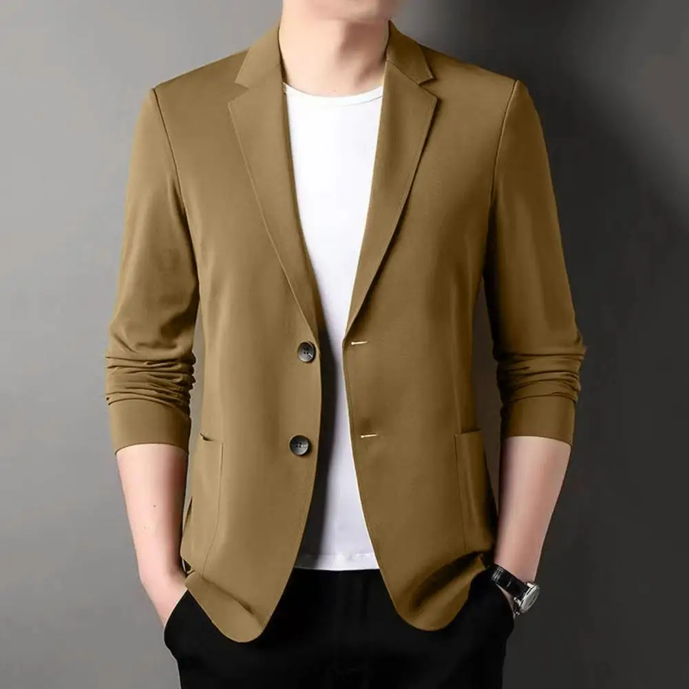 Men Blazer Formal Summer Suit Coat Business Coat Lapel Double Buttons Pockets Solid Cardigan Loose Men Suit Jackets Work Jacket