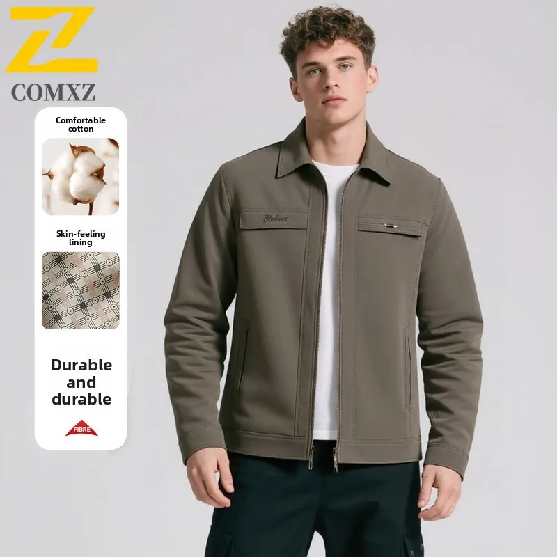 

2025 New Men Lapel Collar Jacket Made Pure Cotton Simple Fashionable Versatile Workwear Men Jacket Outdoor Casual Zipper Jacket
