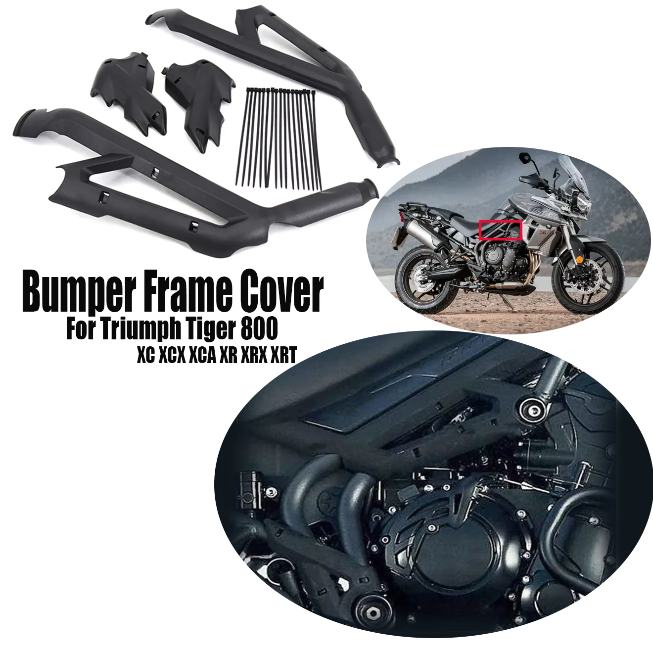 

A set Black Plastic Motorcycle Frame Guard Protector Frame Cover Guard Parts For Triumph Tiger 800 XC XCX XCA XR XRX XRT