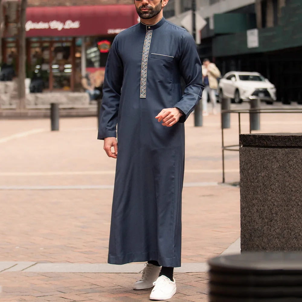 Islam männer kleidung kaftan muslimische robe bestickt lose und atmungsaktiv djellaba abaya mann jubba thobe islam kleid eid