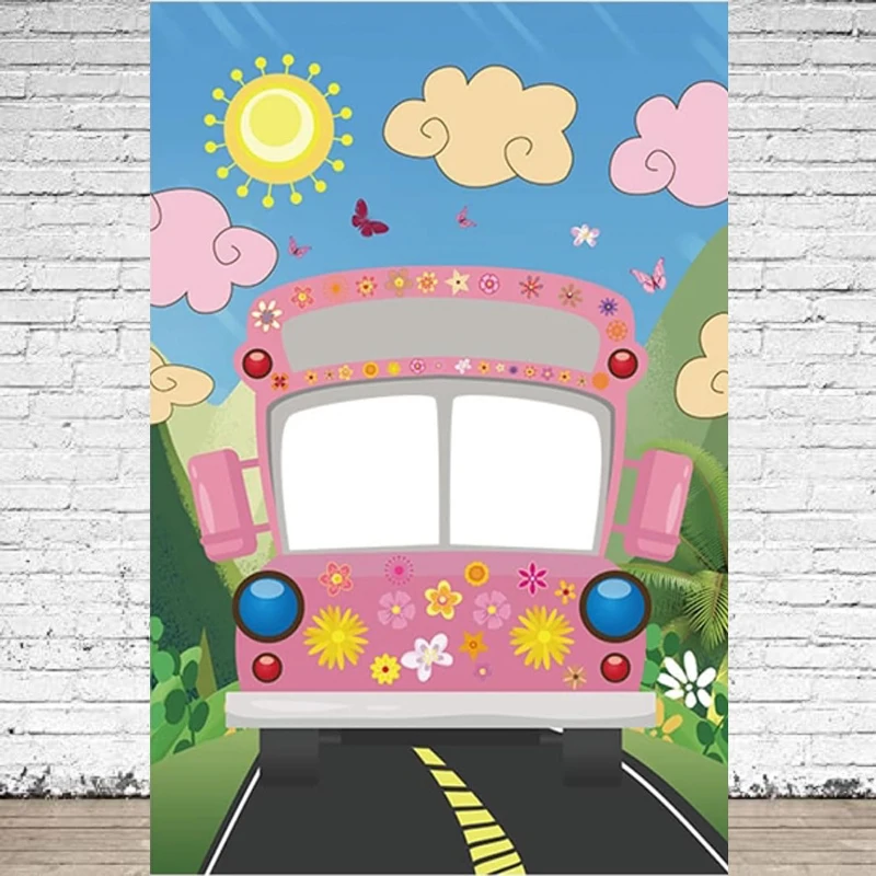 Hippie Bus Photography Backdrop Party Props Banner Bohemian Groovy Party Supplies Poster Background Wall Home Party Decor Banner