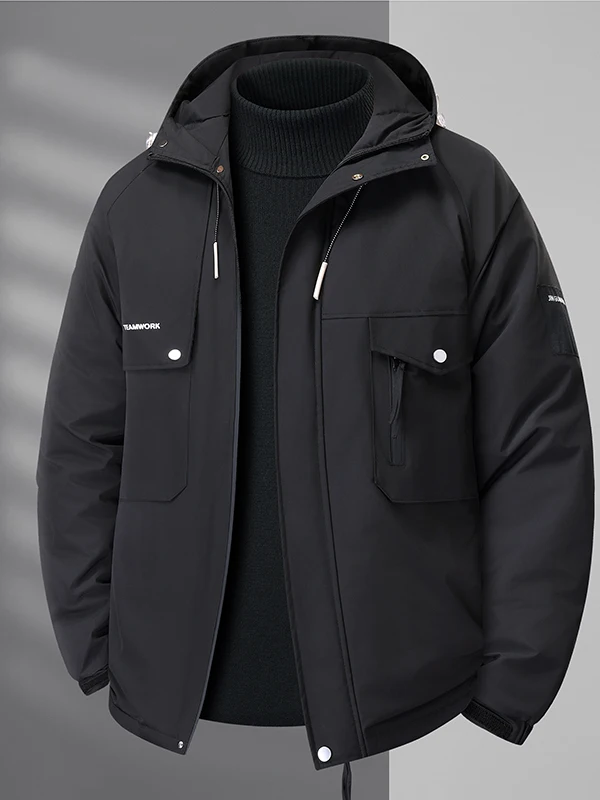 

Мужская зимняя утепленная куртка большого размера из хлопка, свободного кроя, теплая, с капюшоном, повседневная, модная, из полиэфирного волокна, с длинными рукавами