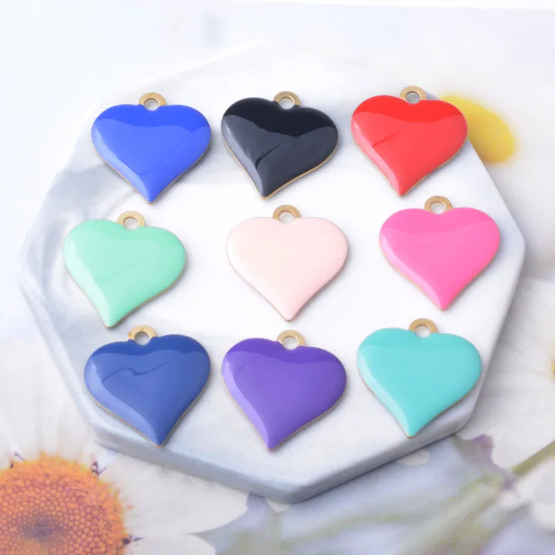 10 Stück Kupfer Beidseitig Emaillierte Herz-Anhänger Bunte Damen Halskette Ohrringe Öltropfen Liebesanhänger DIY Schmuckzubehör – Detail 3