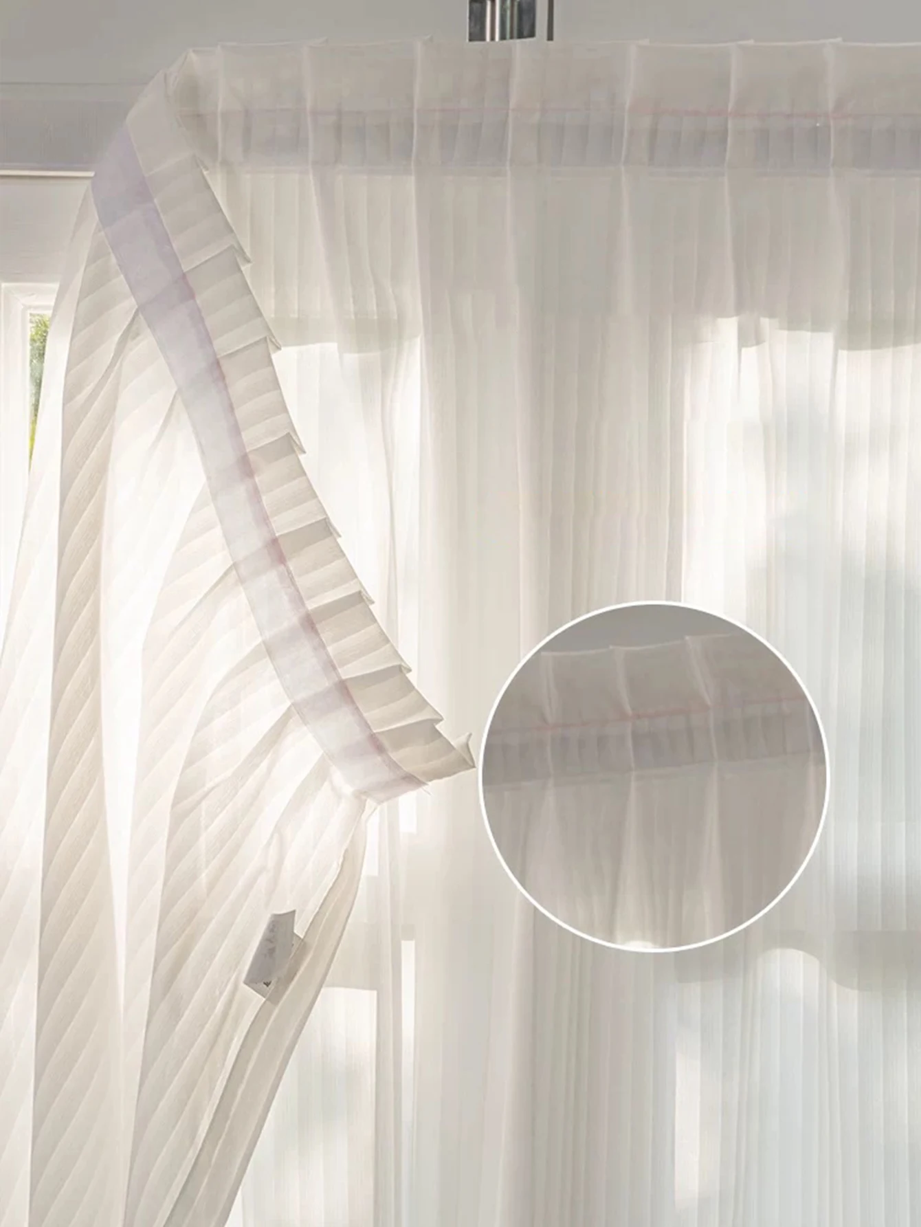 1pc White non perforated gauze curtain for easy installation, modern and simple, UV resistant, suitable for bedroom, living room