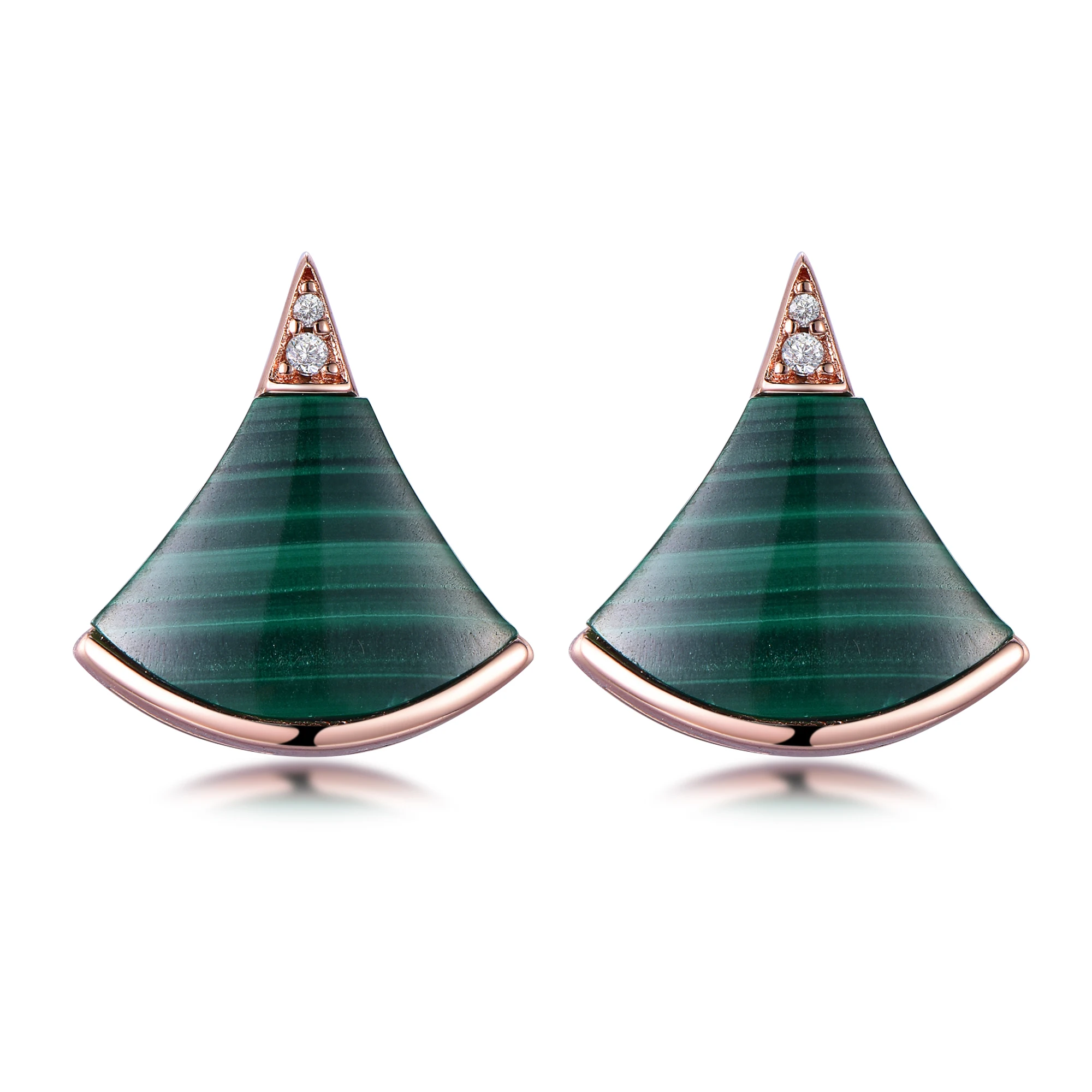

TKJ 925 Sterling Silver Bohemia Sector Stud Earring Shell Malachite Shiny Cubic Zirconia Pierced Earrings for Women Fine Jewelry