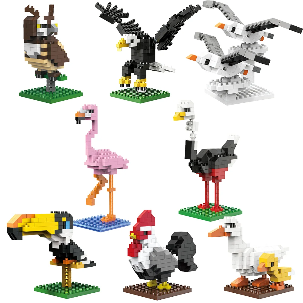 Micro Mini Building Blocks Bird Set, Cute Duck & Toucan Models, DIY Creative Construction Toys, Fun Desktop Decor Collection
