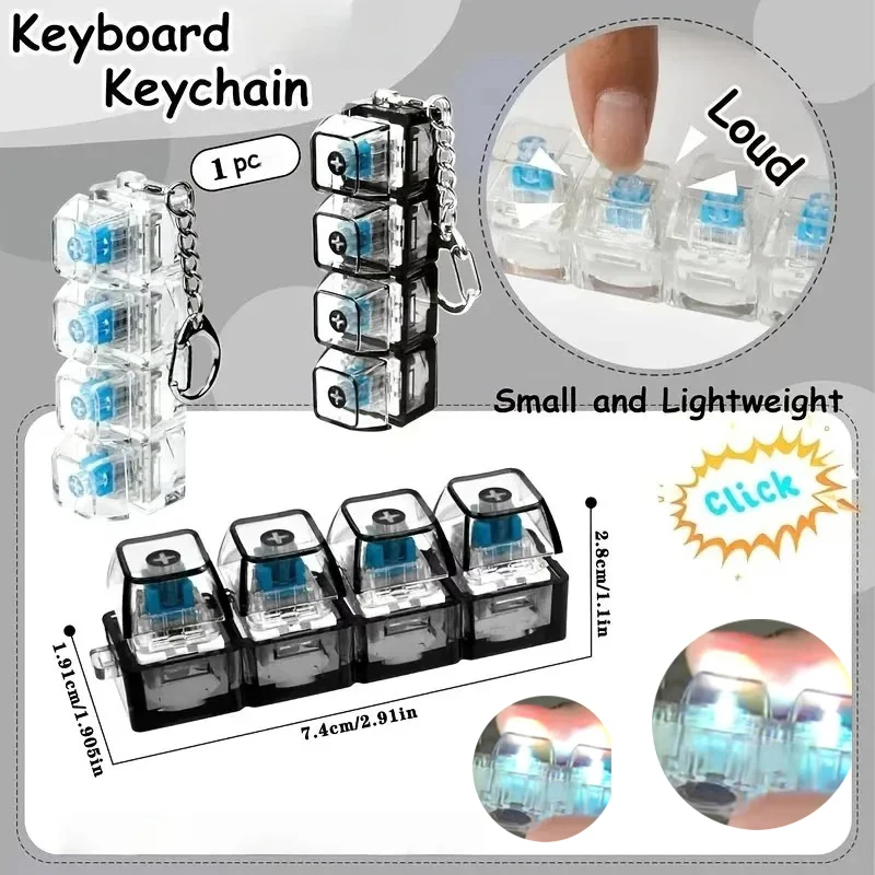 LED Keyboard Keychain Fidget Toy/ Crystal* Clicker Sensory Toy* for Stress Relief Keyboard Keychain Fidget Gadget for Adults Kid