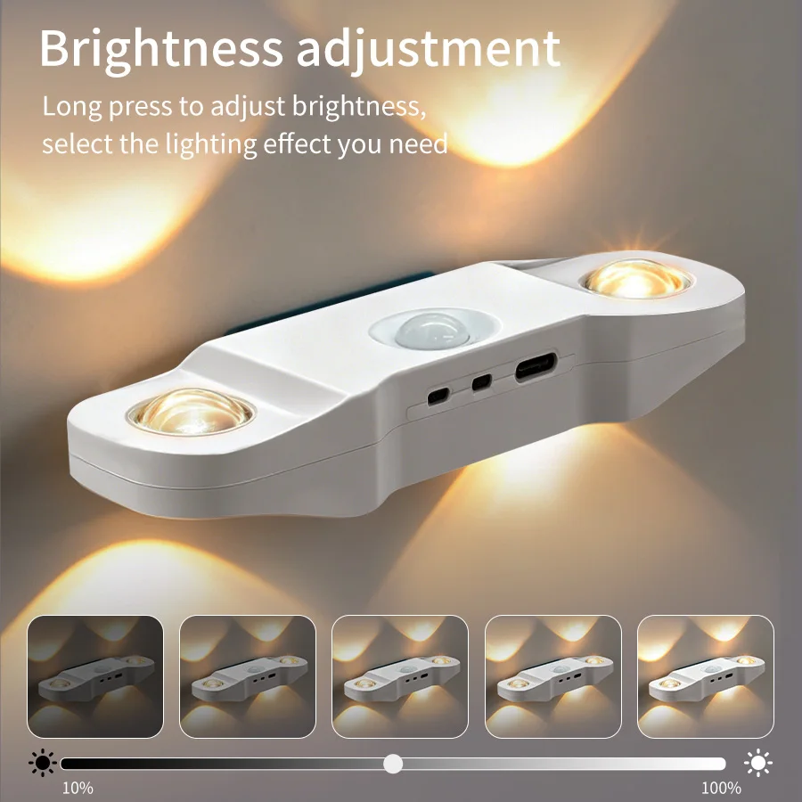 LED Wall Lamp with PIR Human Body Sensor Magnetic Night Light USB Rechargeable Cabinet Light 3 Color or RGB  for Indoor Stair - view 3